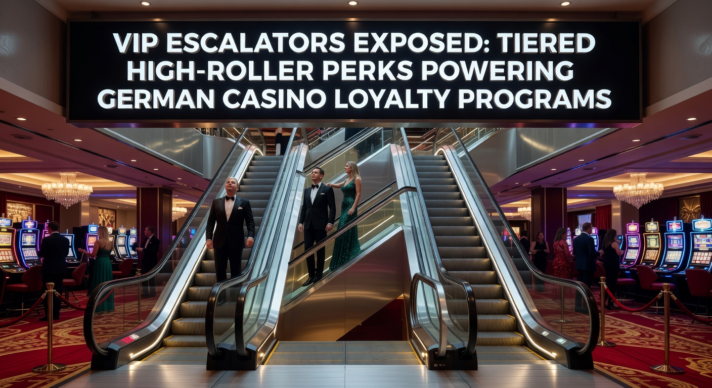 Grafik eines steigenden VIP-Treppenhauses mit High-Roller-Symbolen in einem modernen Casino-Ambiente